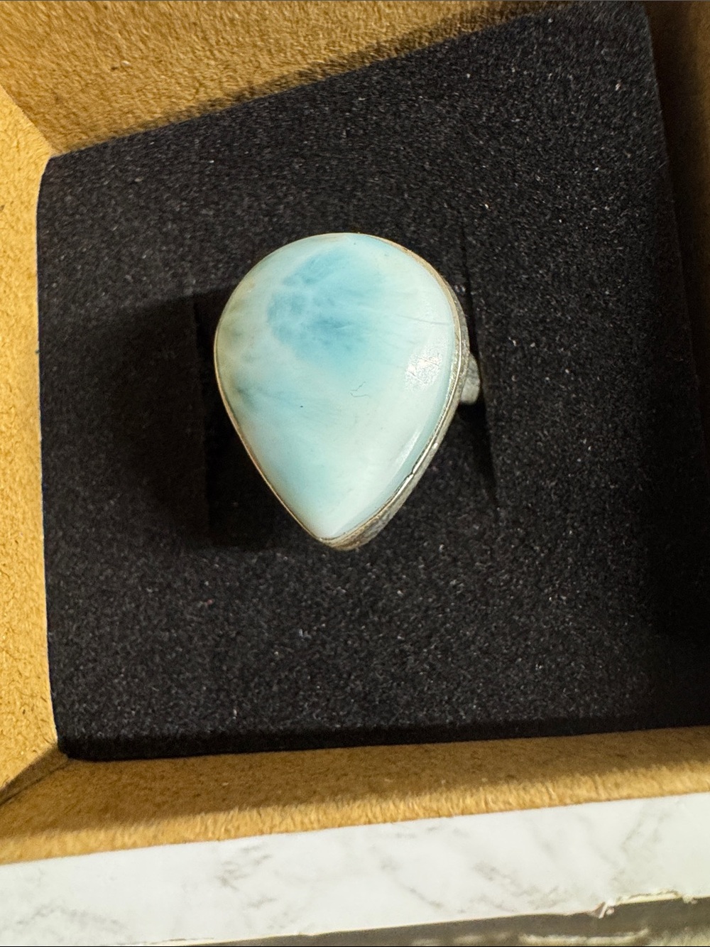 Teardrop Blue Larimar Sterling Silver Ring - Elegant Women's Jewelry